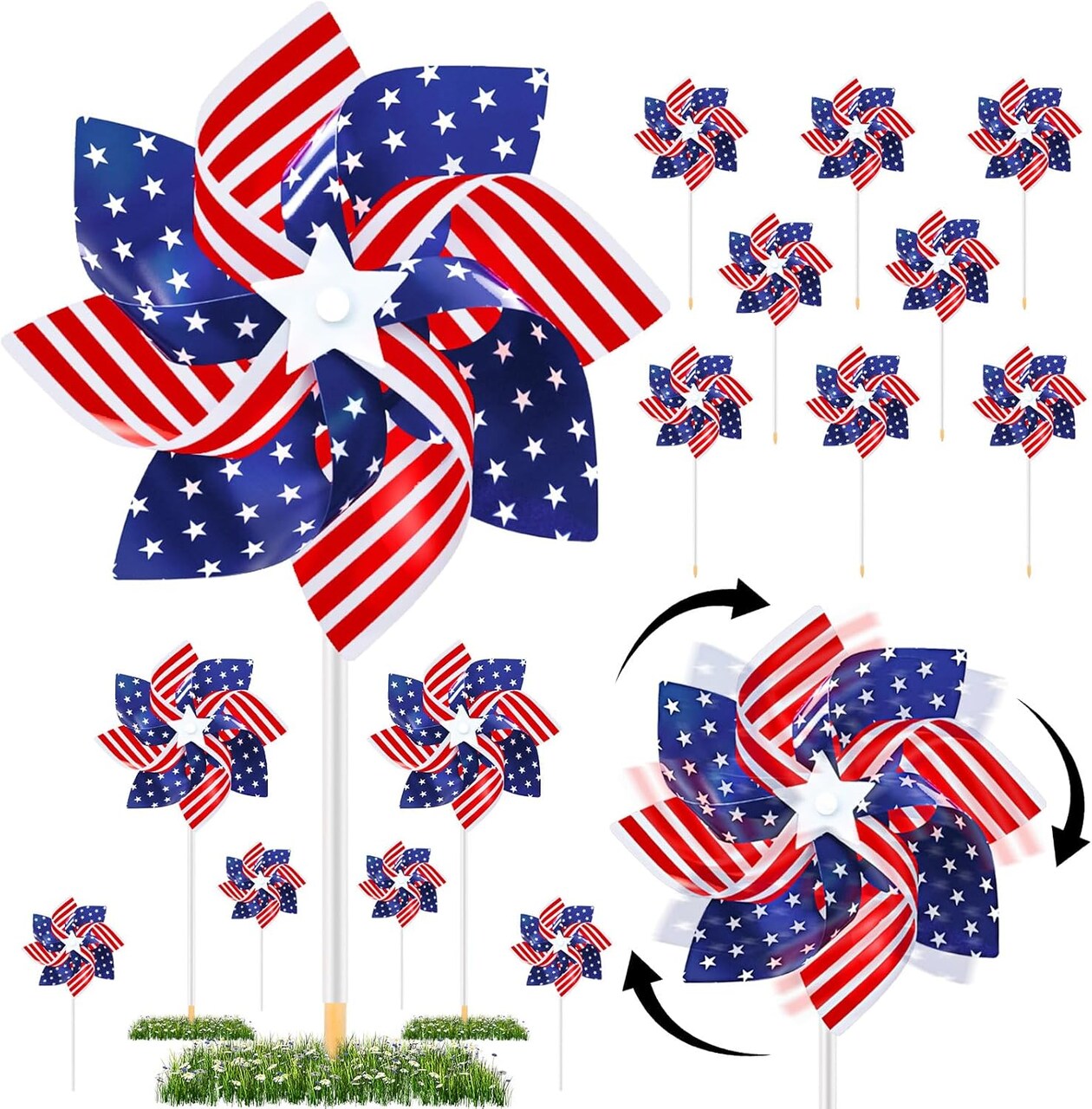 20pcs Fourth of July Pinwheels,Red White and Blue 4th of July Decorations American Flag Pinwheel